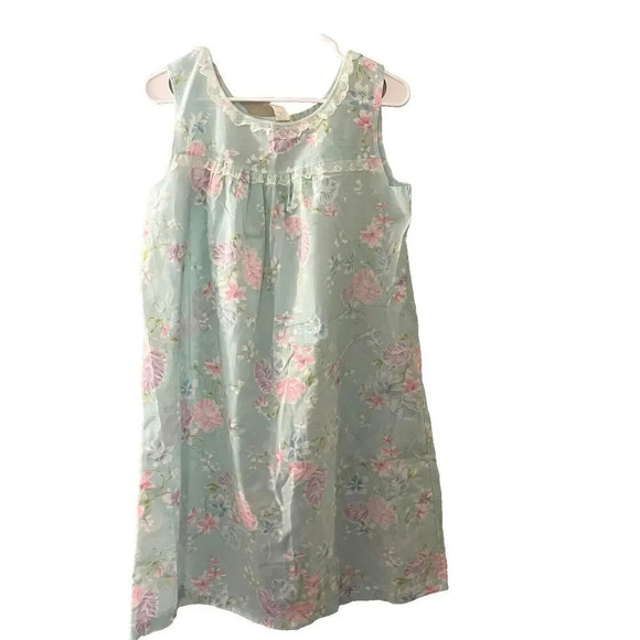 Vtg 70/80s Womens Blue Pink Pajama Dress L Camisole Floral House Coat 2-Piece - Picture 1 of 9